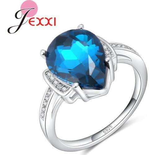 Wholesale Price 925 Sterling Silver Rings brideJewelry Accessories Blue Water Droplets Shape Rhinestone For Women