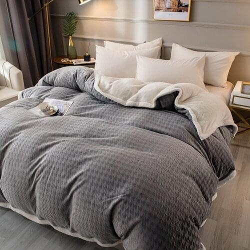 Check Gray Winter Flannel Quilt Cover 1pcs Soft Worm Coral Fleece Comforter Cover Thickening Warm Duvet Bedding Cover