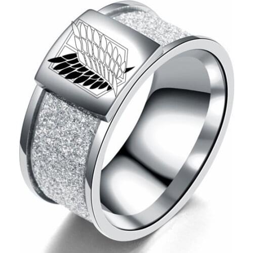 10mm Attack on Titan Black sliver Stainless Steel Ring Wings Of Liberty Flag Finger Rings For Men Women Jewelry Anime Fans