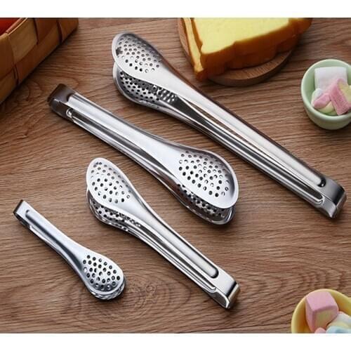 100pcs 5" 7" 9" 12" Stainless Steel Tongs BBQ Kitchen Cooking Food Utensil tong Anti Heat Bread Clip Pastry Clamp Barbecue Tongs