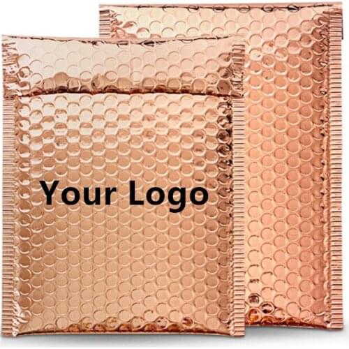 100Pcs Custom Logo Bubble Mailer Light Gold Bubble Envelope Bag Print Logo Courier Bag Padded Shipping Mailing Bags 3 Sizes