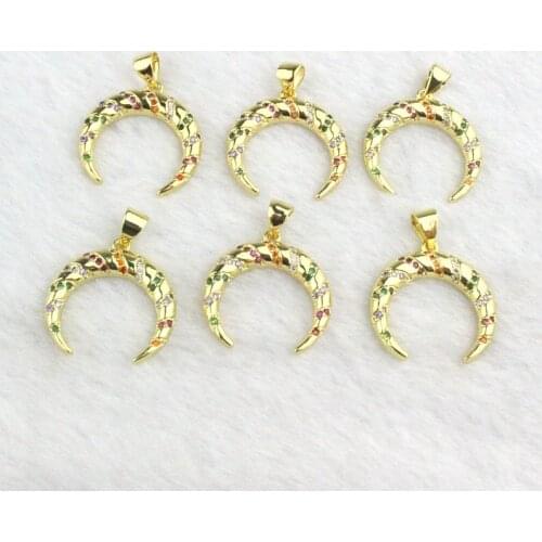 15*18mm 20pcs/lot Popular colorful cz pendant,beautiful moon shape cubic zircon micro pave charm,necklace/bracelet component