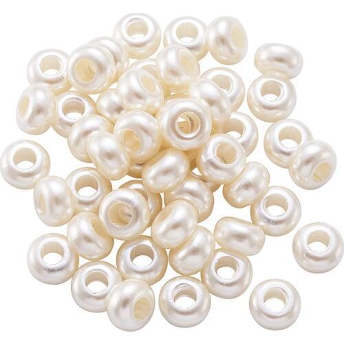 50pcs ABS Imitation Pearl Acrylic Rondelle Large Hole European Beads for Jewelry Making 12x7mm Hole: 5mm