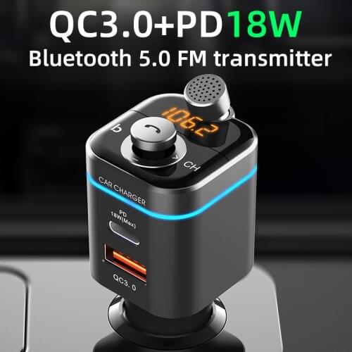 LAMJAD car MP3 player Bluetooth 5.0 receiver FM transmitter pd18w USB-C car charger U disk music phone player