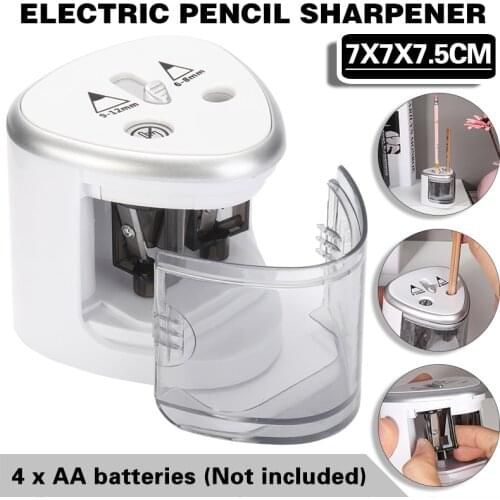 1 Piece Safe Silver Electric Pencil Sharpener Plastic Pencil Sharpener Dual Holes Battery Operated School Office Stationery