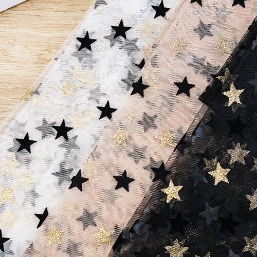 Star Glitter Fabric Tulle For Sewing Dress Shiny Bronzed Flocked Fabric Wedding Decoration T012