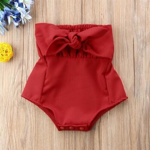 Free shipping Infant Baby Girl Clothes Bodysuit Bowknot Romper Outfits Off Shoulder Sunsuit