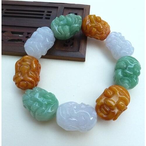 Natural Burmese jade bracelets Women Shuirun Sancai 18 Arhat bracelet Fine jade head Foot certificate