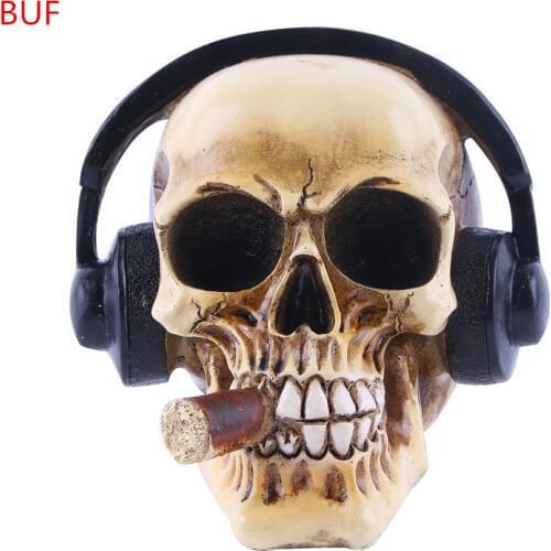BUF Human Head Statue for Home Decor Resin Skull Figurines Halloween Decoration Sculpture Desktop Decoration Crafts Ornaments