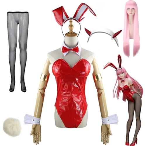 DARLING in the FRANXX 02 ZERO TWO Cosplay Costume Pink Wig Red Sexy Bunny Rabbit Jumpsuit Party Suit Uniform Girls Women