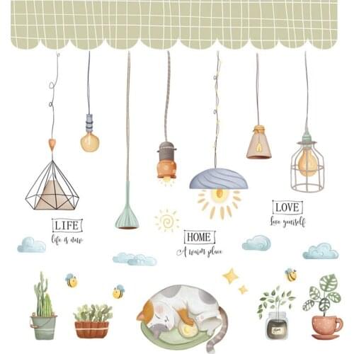 Childrens room decoration wall stickers sofa background self-adhesive paper cartoon cat chandelier classroom wall stickers