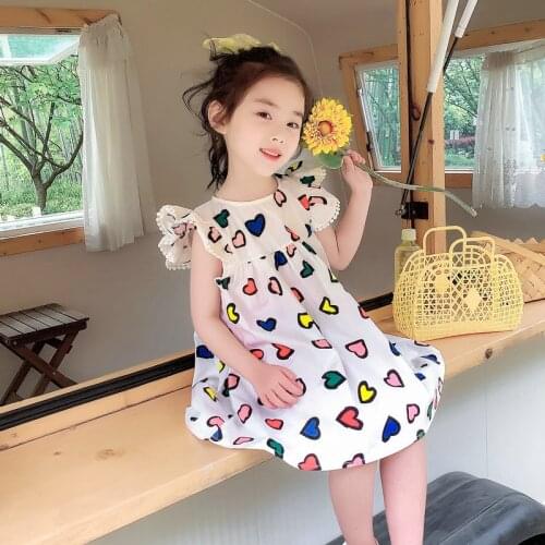 Kids clothes girl dress flying sleeve love princess dress summer kids dresses for girls toddler girl dresses