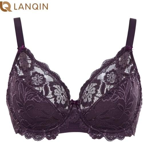 Womens Full Coverage Non-Foam Floral Lace Underwired Bra Plus Size B C D DD E F G H