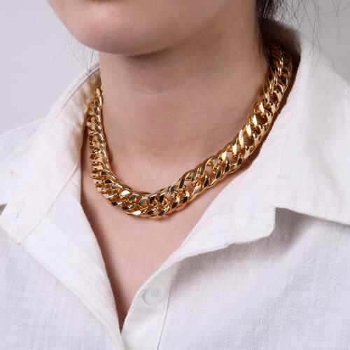 EN Hip Hop Miami Cuban Choker Necklace Collar Punk Layered Big Thick Chain Necklace Women Chunky Statement Link Necklace Jewelry