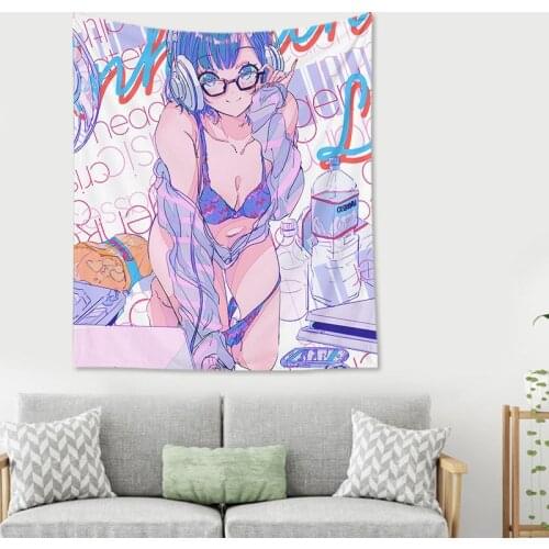 Room Decor Kawaii Bedroom Wall Hanging Tapestry Cute Anime Wall Carpet Soft Cloth Tapestries Pink Sexy Ladies Home Wall Blanket