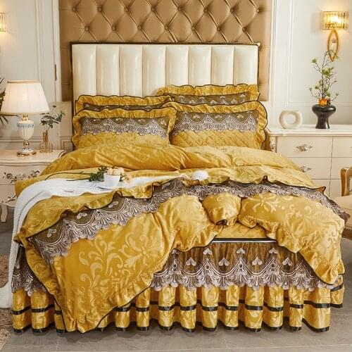 Super soft Crystal velvet Bedding set lace Duvet cover jacquard bedlinen bedskirt Pillowcases queen king size 4pcs bed set