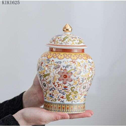 Creative Painted Flower Ceramic Storage Jar with Lid Household Sealed Large-capacity Tea Caddy Gift Porcelain Crafts Decoration