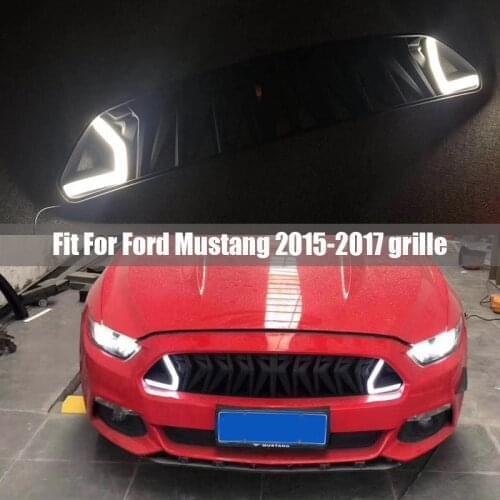 For Ford Mustang 2015 2016 2017 ABS Matte Black Grille Front Mash Grill With led Light White Red Color