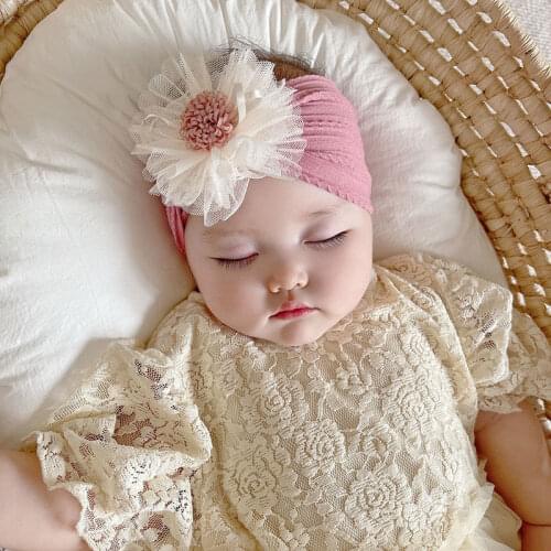 Cute Newborn Baby Girl Solid Color Headband Kids Hair Accessories Infant Nylon Headdress Child Chiffon Artificial Flower Turbans