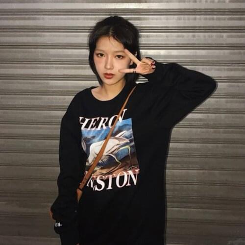 HERON PRESTON fashion crane plus velvet hoodie men and women the same style autumn new couple streetwear round neck sweater