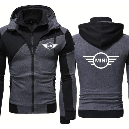 Mens Fake Two Mini Car Logo Printing Spring Autumn Fashion Casual Mens Zip Sweatshirt Pure Cotton High Quality Mens Jacket