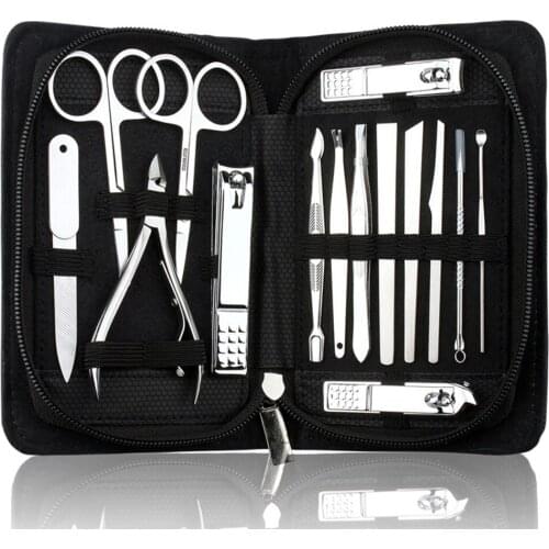 15 in 1 Pro Stainless Steel Manicure Set Nail Clipper Kit Utility Pedicure Nails Art Tools Scissors Tweezer Knife Ear Pick Sets