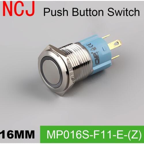 NCJ 16mm Metal Push Button Switch IP67 Maintained Alternate & Momentary push button switch Copper plating with LED lamp 3A