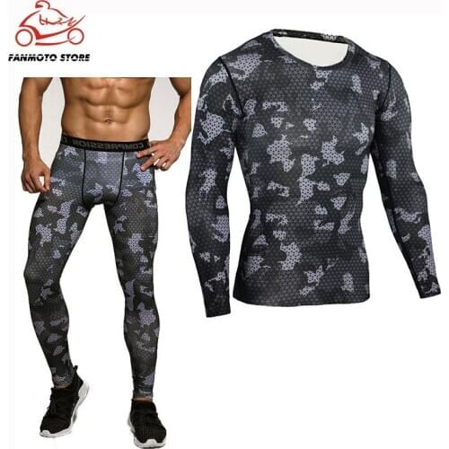 New Mens moto Sportswear rash guard MMA Mens Camouflage Clothing Compression Sport Leggings T-shirt Jogging Training Clothing