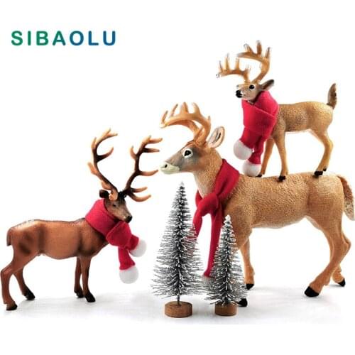 New Christmas Deer Tree Scarf Elk figurine Animal model home decor miniature fairy garden decoration accessories modern toys set