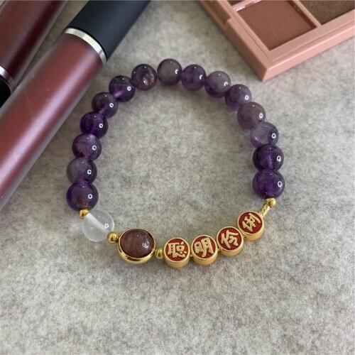 New Style Purple Dream Crystal Stone Round Beads 8mm Lady Chain Pendant Bracelet Exquisite Jewelry Christmas Gift 7.5inch Y875