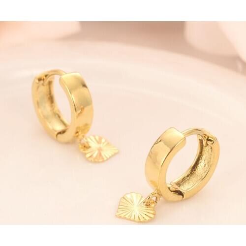 Solid Gold G/F Heart drop Earrings Women Girl Love Trendy fashion Jewelry for Europe Eastern kids children best gift