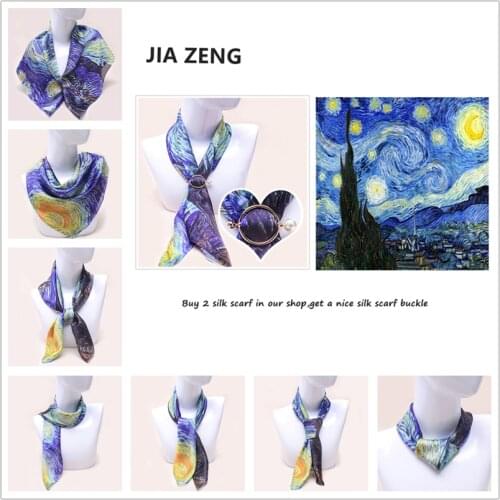 Van Gogh Starry Night Oil Paint Fashion Silk Square Bandana Scarf Women Hair Tie Female Headband Neck Hijab Shawl Scarf Scarves