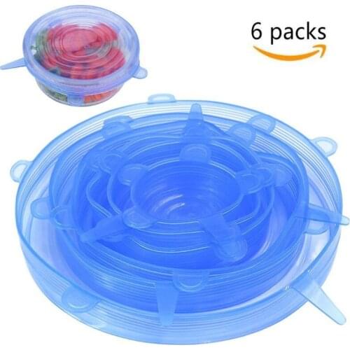 Expandable 6 Pcs Silicone Lids Keep Fresh Safe in Dishwasher Microwave Freezer N0PA