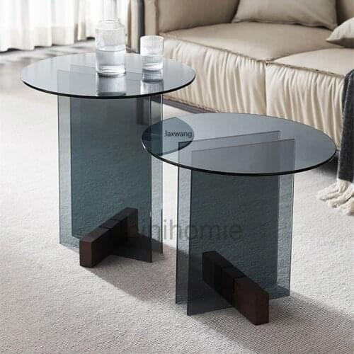 Nordic Coffee Table Tempered Glass Side Table Transparent Modern Minimalist Living Room Solid Wood Designer Corner Tables mc