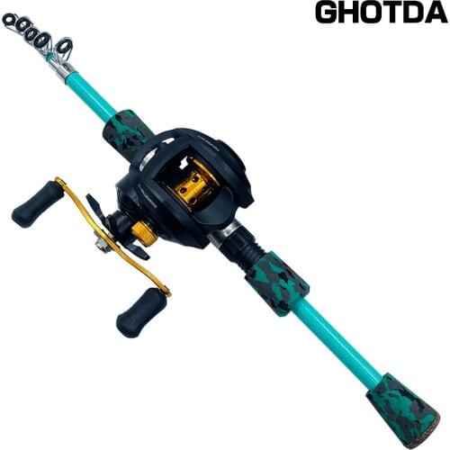 GHOTDA Carbon Fiber Spinning/Casting Fishing Rod and 7.2:1 Baitcasting Fishing Reel Combo Telescopic Carp Fishing Pole Kit