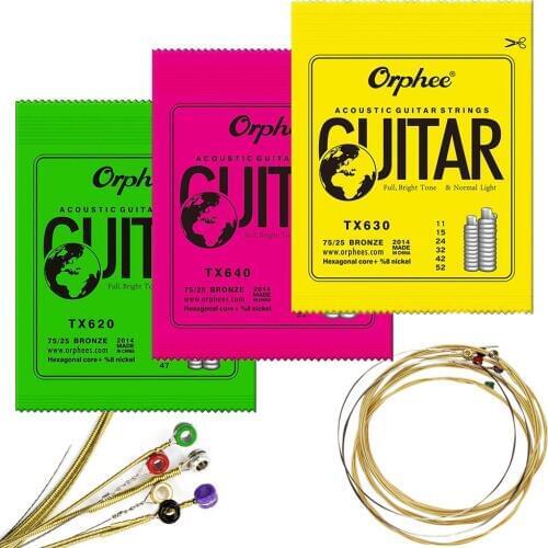 6Pcs/Set Orphee Acoustic Guitar Strings TX620 TX630 TX640 Phosphor Bronze Hexagonal Core Folk Guitar String Colorful Ball-End