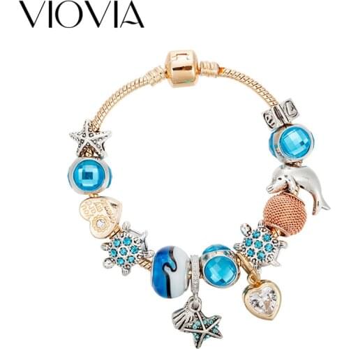 VIOVIA Handmade Heart Charm Bracelets For Women Tortoise Dolphin Star Beads Bracelets & Bangles Girl Pulseras B17077