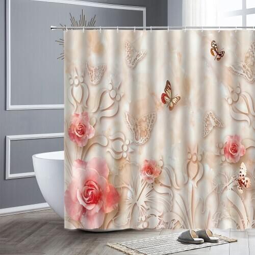 Waterproof Fabric Bathroom Decor Shower Curtain Sets Rose Flower Butterfly Swan Creative Home Decors Bath Curtains With Hooks