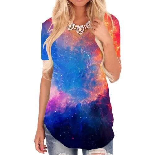 Giyu Brand Galaxy T Shirt Women Nebula V-neck Tshirt Colorful Funny T shirts Space Shirt Print Womens Clothing Summer Cool Style