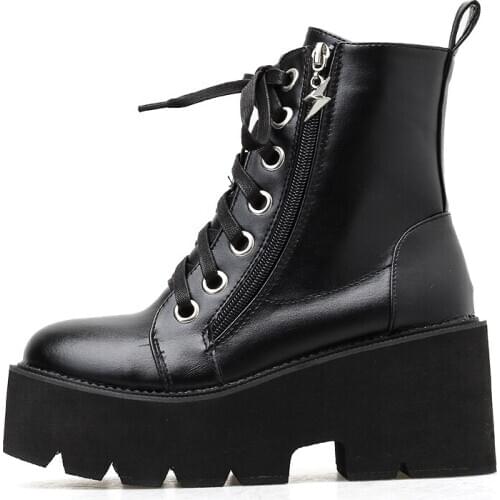 Xibeilove 2020 new low boots comfortable round toe waterproof platform lace-up zipper non-slip bottom wedge heel womens boots