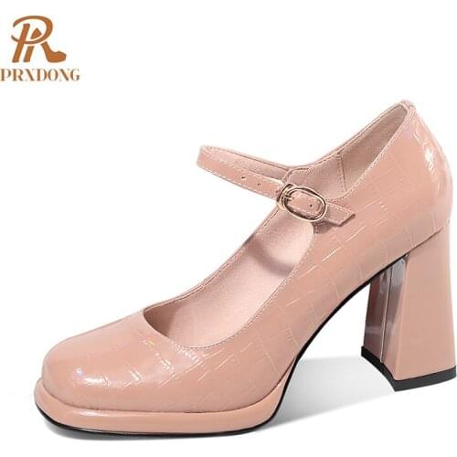 2021 New Autumn Women Pumps Genuine Cow Leather Thick High Heels Platform Black White Shoes Woman Dress Party Wedding Mary Janes