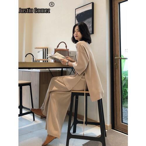 Autumn Fashion Loose Sweater Wide Leg Pants Two Piece Set Streetwear Casual High Quality Pure Color Modern Womens Set 2 Pieces