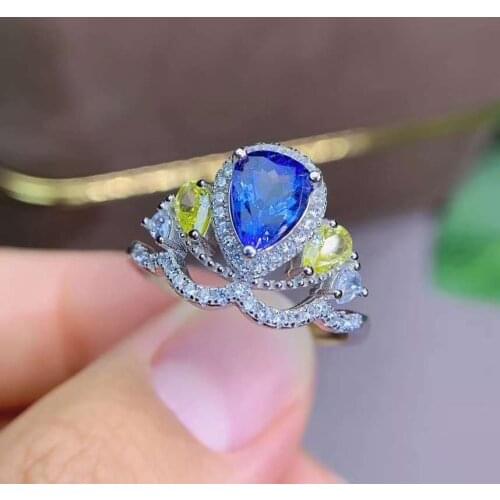 Natural High Purity Tanzanite S925 Water Drop Shape Gemstone Ring Luxurious Fine Fashion Wedding Jewelry for Women Free Shipping
