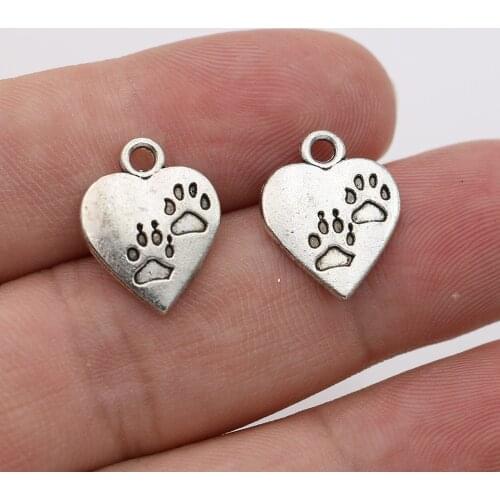 10Pcs Antique Silver Plated Footprint Heart Charms Pendants for Bracelets Jewelry Making Necklace DIY Handmade 17X13mm
