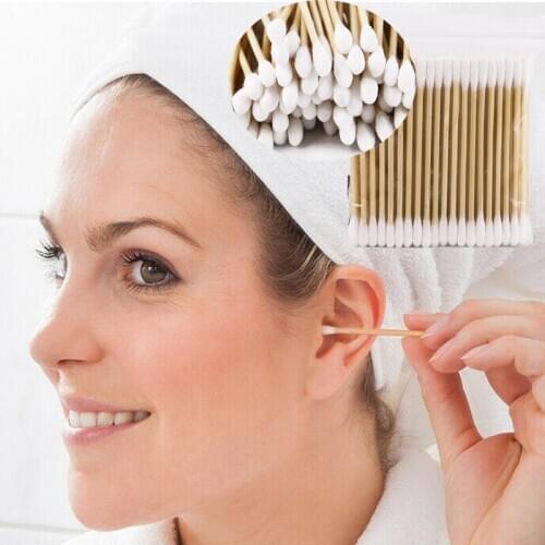 100pcs/bag soft cotton double-head disposable cosmetic cotton swab wooden stick ear nose cleaning tool cotton swab