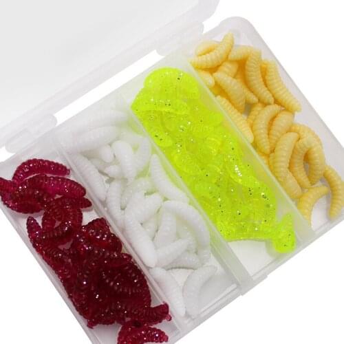 100pcs Fishing Lure 4 Colors Bread Bug Set Artificial Fish Tackle Soft Fishing Lures Jigging Baits Lifelike Fishy Smell Worms