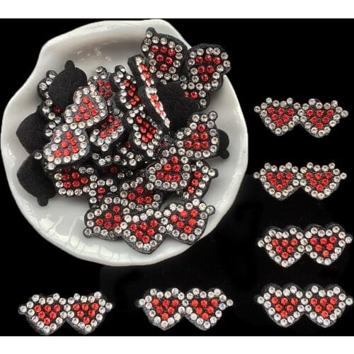 20pcs 33*13MM Heart Diamond Glass Shape Appliques for Craft Clothes Sewing Supplies DIY Hair Clip Accessories Patches