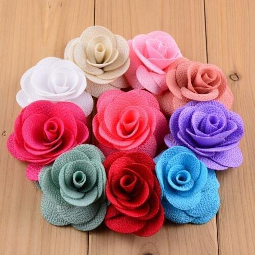 23 pcs/lot , 2.35" Rosette Fabric Flower Applique for Hair Accessories, Brooches, Wedding Decoration