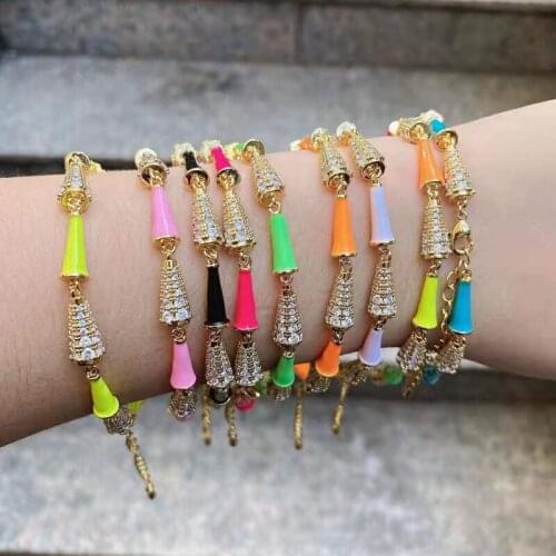 3PCS, Colorful Enamel Chain Gold CZ Charm Necklace, Choker Layering Necklace Boho Jewelry For Girlfriend birthday Wedding Gift