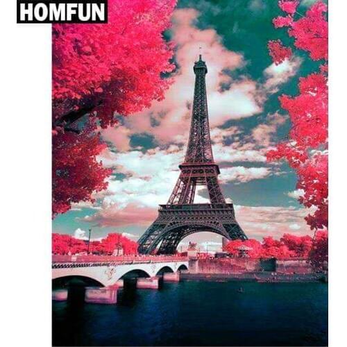 HOMFUN Diamond Painting Full Square/Round Diamond "Tower scenery" Pattern Embroidery Cross Stitch 5D Rhinestone Painting A06154